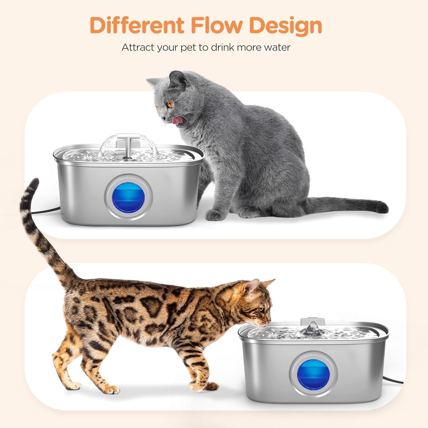 Stainless Steel Water Fountain for Cats and Dogs/108 fluid oz-3.2L with Water Level Window/ Comes with 4 Replacement Filters 