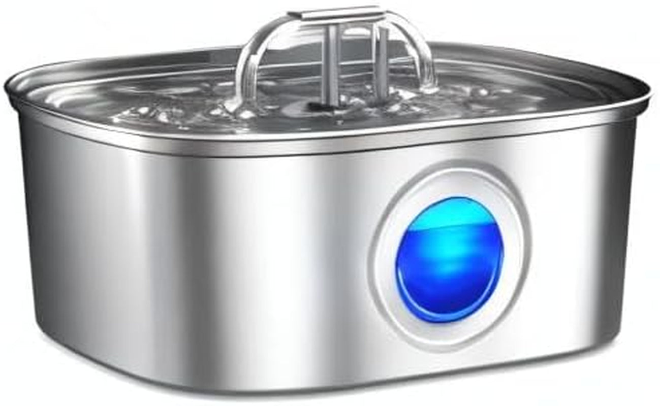 Stainless Steel Water Fountain for Cats and Dogs/108 fluid oz-3.2L with Water Level Window/ Comes with 4 Replacement Filters 